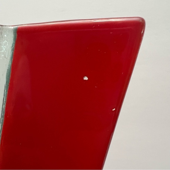 Vintage Postmodern Memphis Style Red Clear Art Glass Vase and Metal Stand - Picture 10 of 14